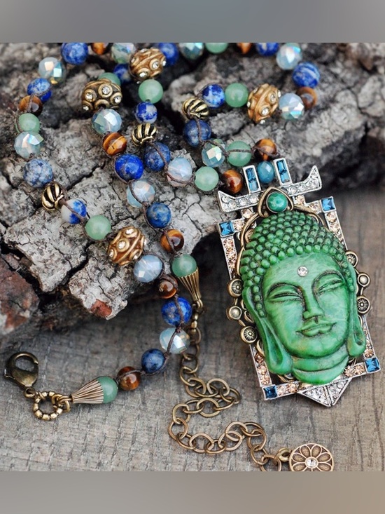 Sweet Romance Jewelry - 🪷SWEET ROMANCE Tranquility Vintage Buddha Necklace w/ Semi-precious Stones
